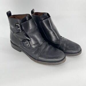 Sartore Paris Black Leather Double Buckle Ankle Boots sz 38